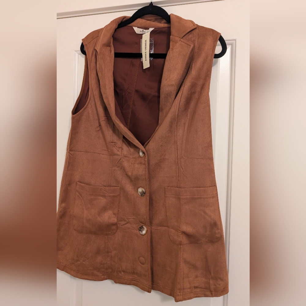 Agnes Orinda - Women's Faux Suede Vest With Pockets Size 1X NWT